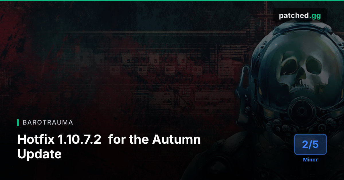 Barotrauma Hotfix 1.10.7.2 — Server Spam Filter Update | Patched